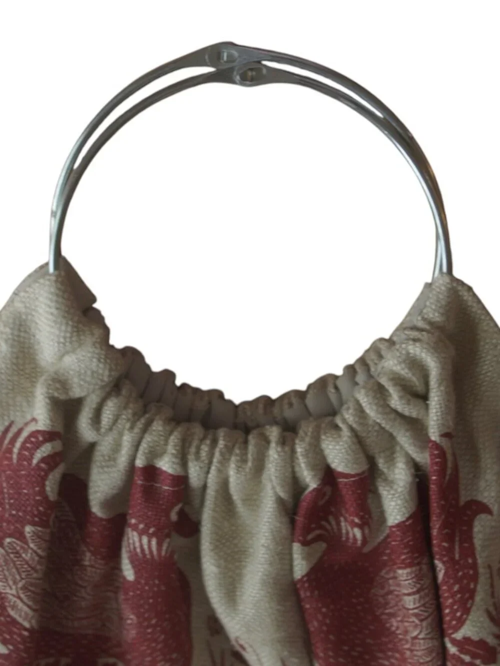 Vintage Rooster Bird Tapestry Ring Handle Bag Removable Cream Red Large